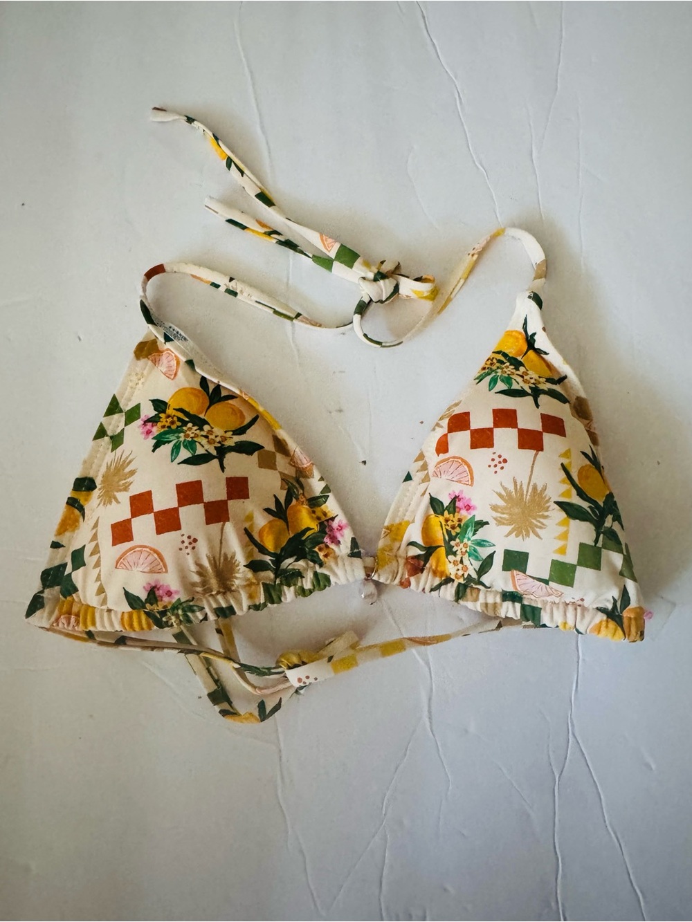 YMI Tropical Print Triangle Padded Halter Bikini Top Size Small